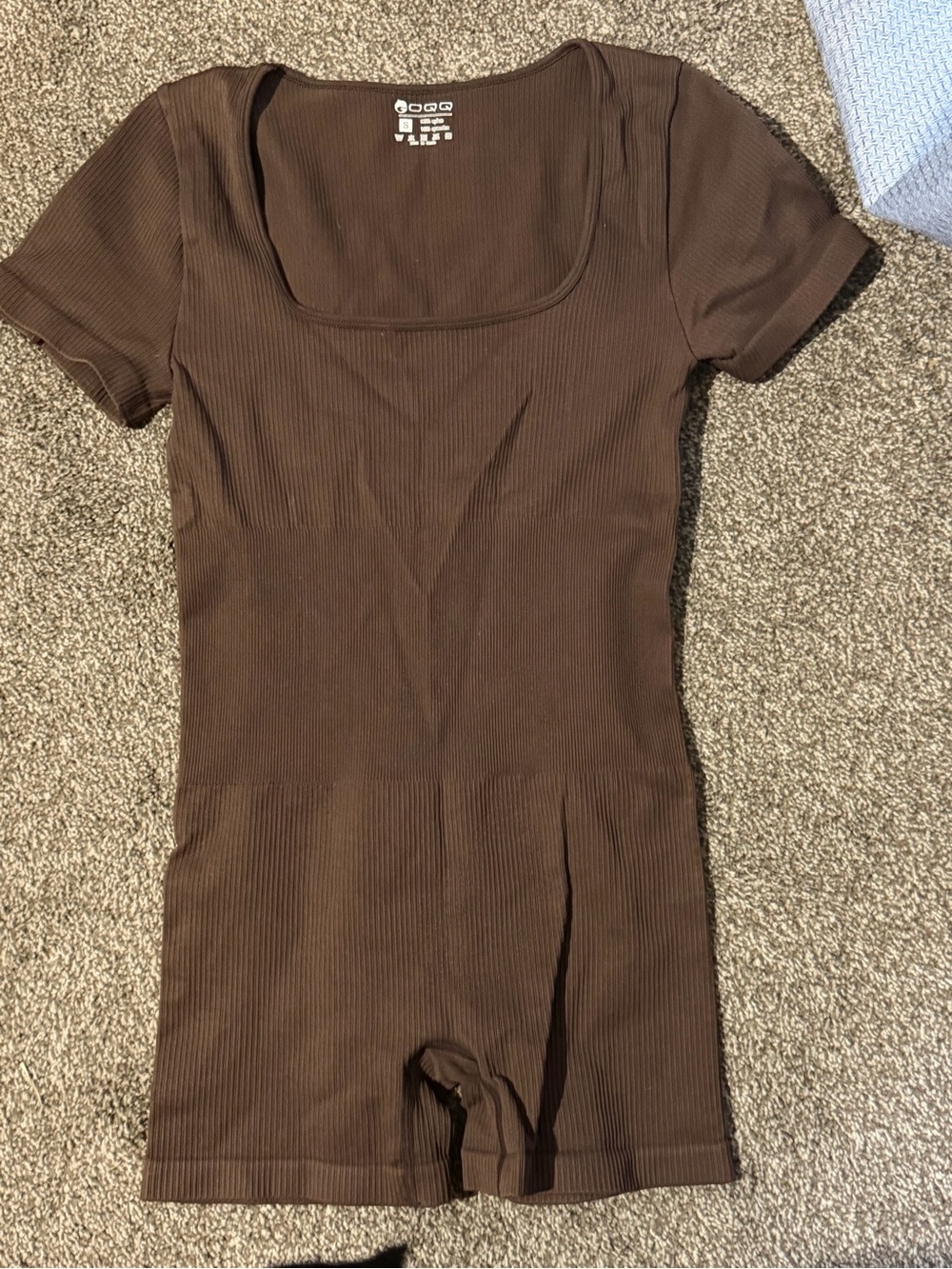Brown Ribbed Short Sleeve Romper